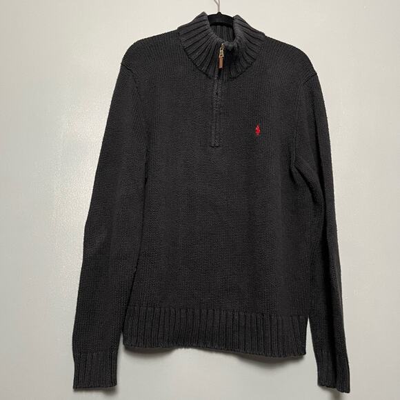 Polo Ralph Lauren 1/4 Zip Sweater Black Red Cotton  Pull-over Men's Size L - Picture 1 of 7